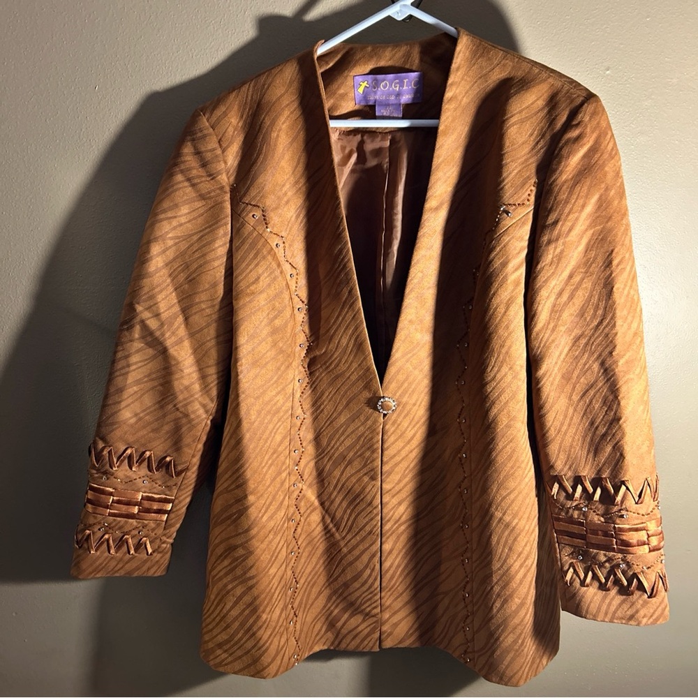 Vtg SOGIC Suits of God in Church Womens Jacket Fall Color Embellished Jeweled
